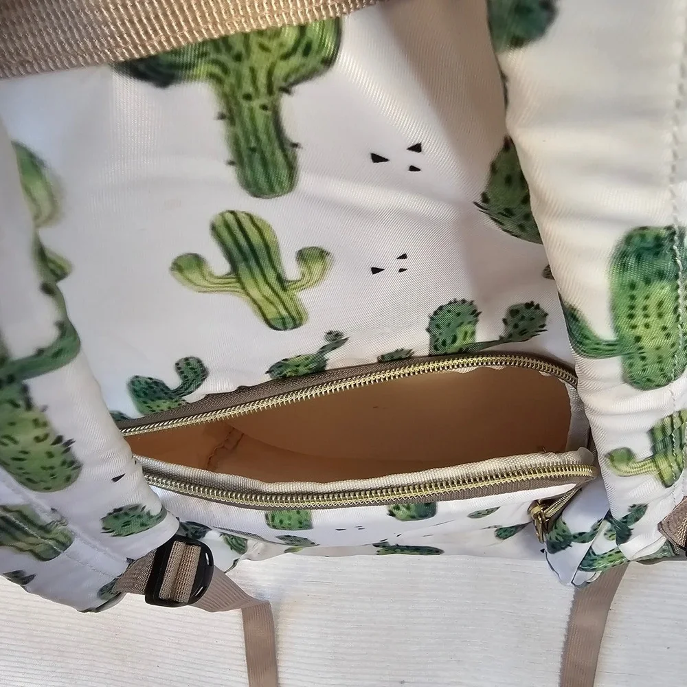 Cactus Print Diaper Bag Backpack White Green Desert Succulent Travel Bag